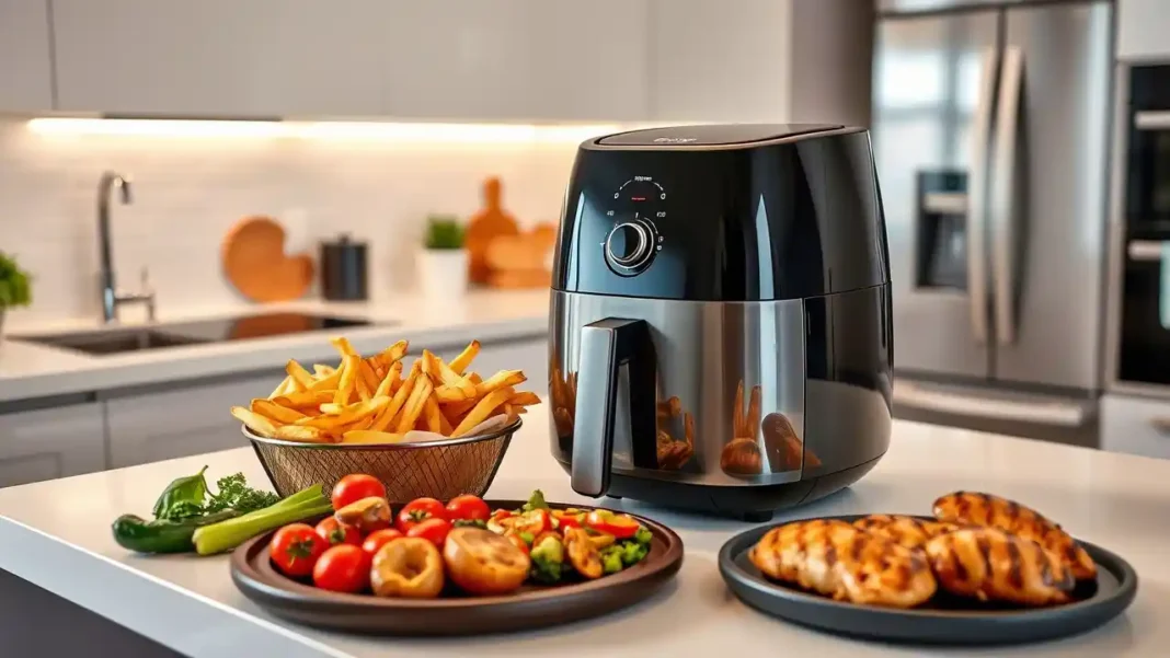 A sleek modern kitchen with a Modern Home Air Fryer on the countertop