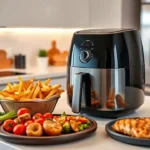 A sleek modern kitchen with a Modern Home Air Fryer on the countertop