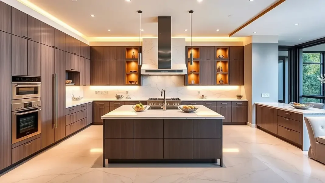 A sleek modern luxury kitchen with high-end finishes