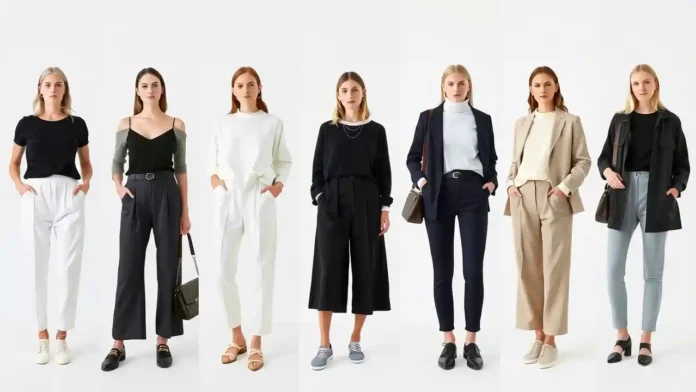 A stylish flat lay of Minimalist Outfit Color Combos