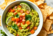 Guacamole Recipe: Easy, Fresh & Flavorful Dip A top-down view of a bowl of freshly made Guacamole Recipe