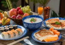 A vibrant Healthy Asian Breakfast 