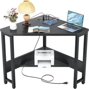 armocity Small corner standing Desk with Outlets Corner Table for Small Space
