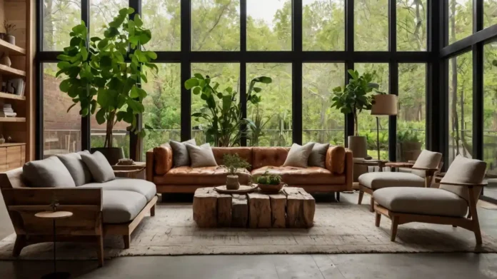 A beautifully designed modern living room showcasing sustainable luxury