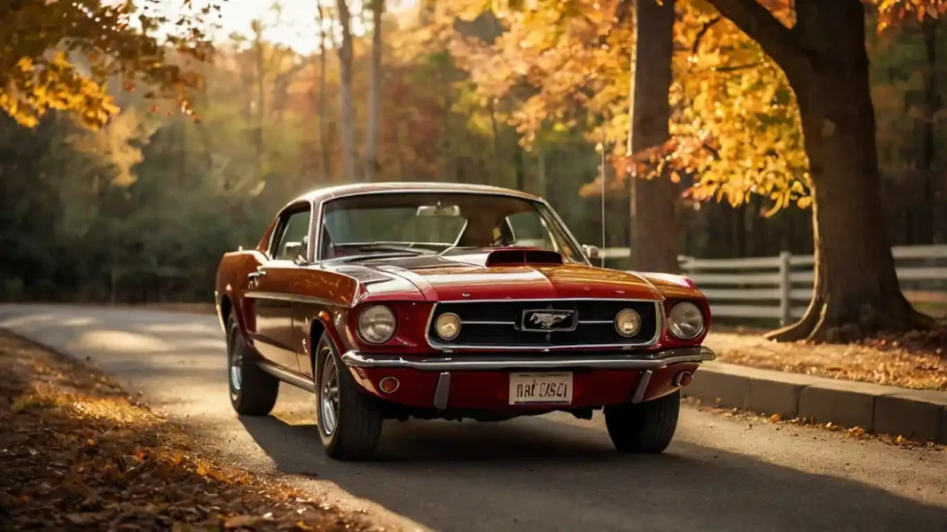 A beautifully restored Classic Cars for Beginners parked on a scenic road during golden hour