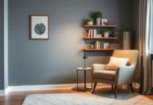 A beautifully styled living room Corner Decor featuring a cozy reading nook with a plush armchair