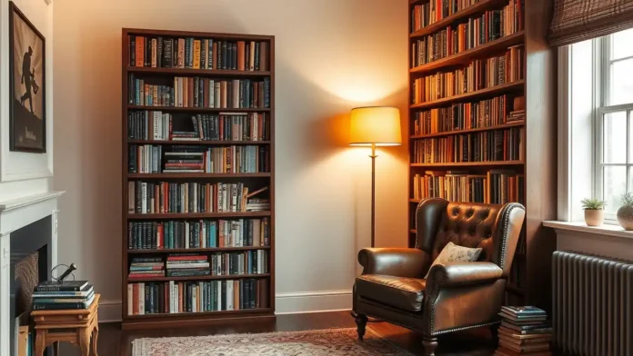 A cozy reading corner with a vintage leather armchair