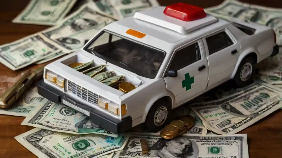 A financial-themed digital illustration showing a piggy bank deflating like a balloon, symbolizing theEmergency Funds