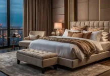 A luxurious bedroom featuring Luxury Mattresses and Bedding