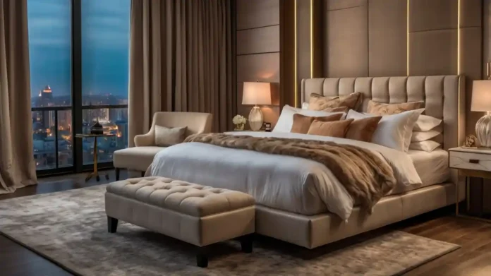 A luxurious bedroom featuring Luxury Mattresses and Bedding