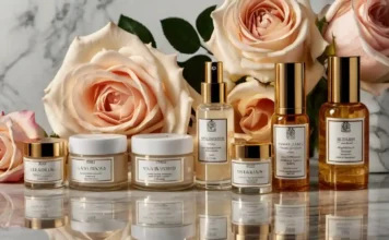 Luxury Skincare Secrets: Ingredients That Are Worth the Splurge A luxurious flat lay of high-end skincare products featuring the ideas of Luxury Skincare Secrets