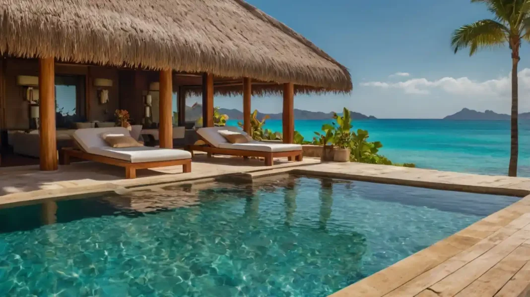 A luxurious, sun-drenched travel scene showcasing a Bespoke Holiday Planning experience