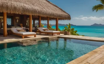 A luxurious, sun-drenched travel scene showcasing a Bespoke Holiday Planning experience