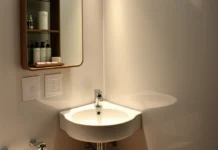10 Best Corner Small Bathroom Sink for Space-Saving Style A modern Corner Small Bathroom Sinks with soft lighting, and stylish decor