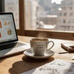 A modern, minimalist workspace with a laptop featuring Financial Independence Roadmap