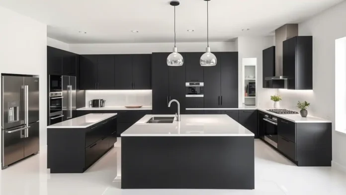 A stylish modern Black and White Kitchen Design