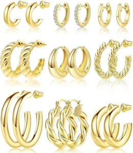 Adoyi 9 Pairs Small Gold Hoop Earrings