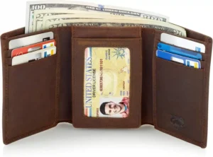 Stealth Mode Trifold Leather Wallet for Men with ID Holder and RFID Blocking