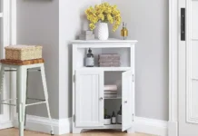 Corner Storage Cabinet Ideas for Every Room A bright, organized living space featuring a modern corner storage cabinet