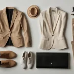 A clean, modern flat lay of neutral-toned Minimalist Fashion pieces