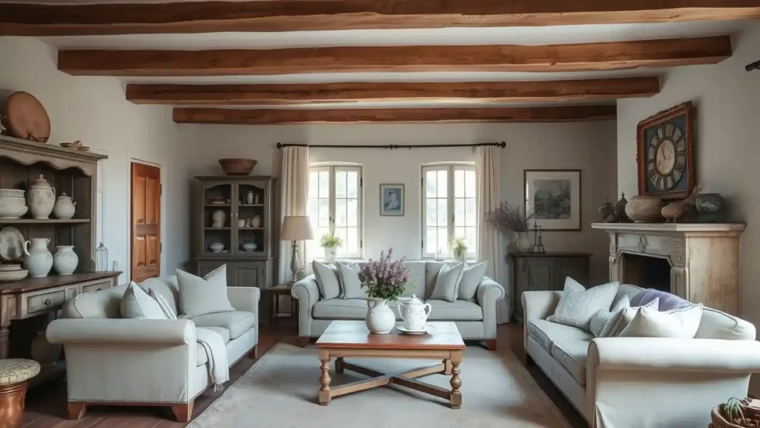 A cozy and elegant Modern French Country Decor with neutral tones