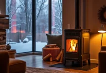 Harman Pellet Stove: Ultimate Home Heating Guide A modern living room with a cozy Harman pellet stove burning warmly