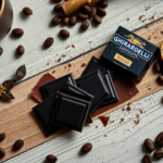 Ghirardelli Dark Chocolate: A Rich Legacy of Flavor and Quality A premium flat lay featuring elegant Ghirardelli dark chocolate squares unwrapped on a rustic wooden table
