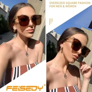 FEISEDY Retro Square Polarized Sunglasses Women Men Vintage Minimalist Shades B2600