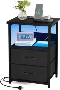 LED Nightstand with U-S-B Ports and Outlets