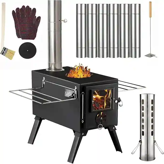 tiny pallet Stove with 7 Stainless Chimney Pipes