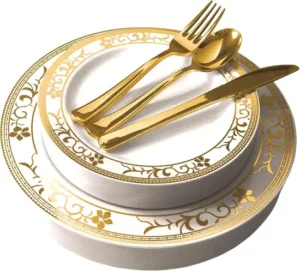 125-Piece White and Gold elegant tableware