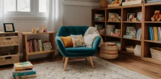 A cozy reading nook with Montessori books
