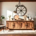 Farmhouse Sideboard Buffet Cabinet: Style & Storage Guide A cozy, sunlit dining room featuring a rustic farmhouse sideboard buffet cabinet made of reclaimed wood
