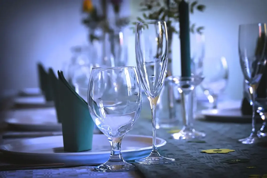 A luxurious dining table setup with elegant tableware