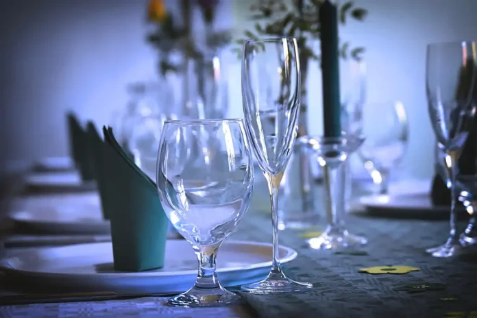 A luxurious dining table setup with elegant tableware
