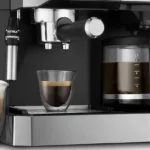 A modern kitchen countertop with a stylish dual coffee maker