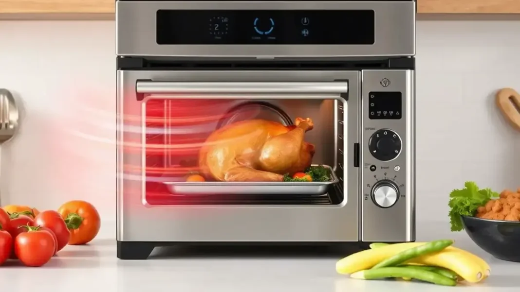 A modern kitchen with a convection cooking oven