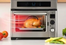 A modern kitchen with a convection cooking oven