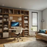 A modern, minimalistic apartment featuring space saving solutions