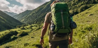 A scenic view of a lush green landscape featuring eco friendly travel