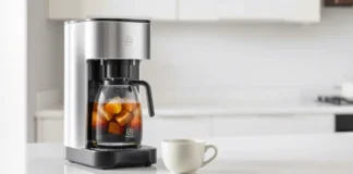 A sleek, modern Cumulus Coffee Machine on a minimalist kitchen counter
