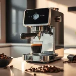 A stylish modern kitchen with an entry level espresso machine