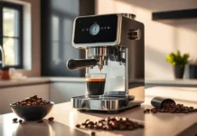Best Entry Level Espresso Machines Review A stylish modern kitchen with an entry level espresso machine