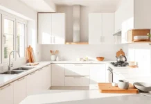 Minimalist Kitchen Ideas for a Clutter-Free Space A sunlit, all-white minimalist kitchen with sleek cabinets