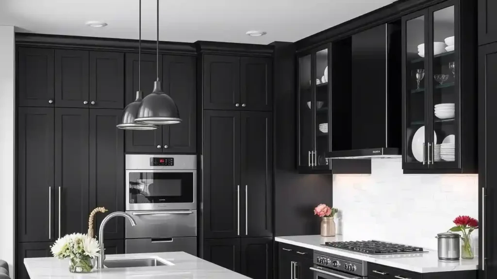 Monochrome Kitchen Ideas for a Stylish Modern Home 2 Dark cabinetry in Monochrome Kitchen