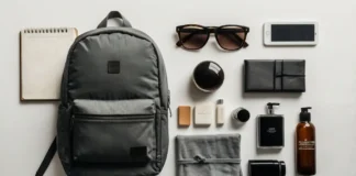 Flat lay of minimalist travel essentials