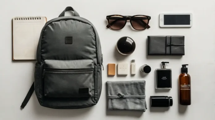 Flat lay of minimalist travel essentials
