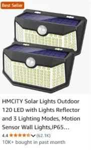 HMCITY Solar Lights Outdoor 120 LED with Lights Reflector and 3 Lighting Modes