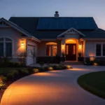 Solar Security Lights: Ultimate Guide for Safe, Green Homes Modern home exterior at dusk with bright solar security lights
