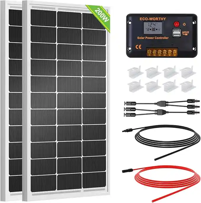 ECO-WORTHY 200 Watts 12 Volt/24 Volt Solar Panel Kit with High Efficiency Monocrystalline Solar Panel